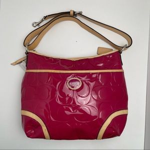 Coach F20023 Embossed Peyton Patent Leather Convertible Bag Magenta (Pink) & Tan